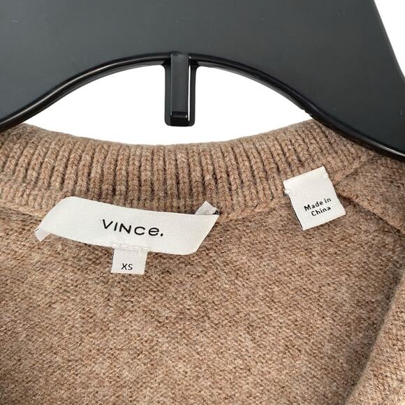 Vince Raglan Sleeve Polo Wool Cashmere Tan Heathered Chestnut Sweater size XS - Picture 4 of 9